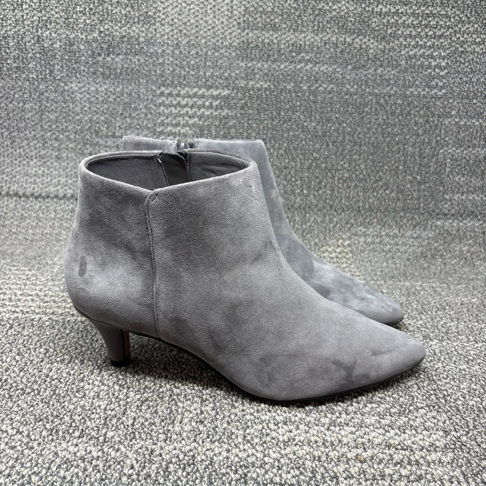 Clarks Collection Gray Suede Kitten Heel Pointed Ankle Boots Side Zip Women's 9W